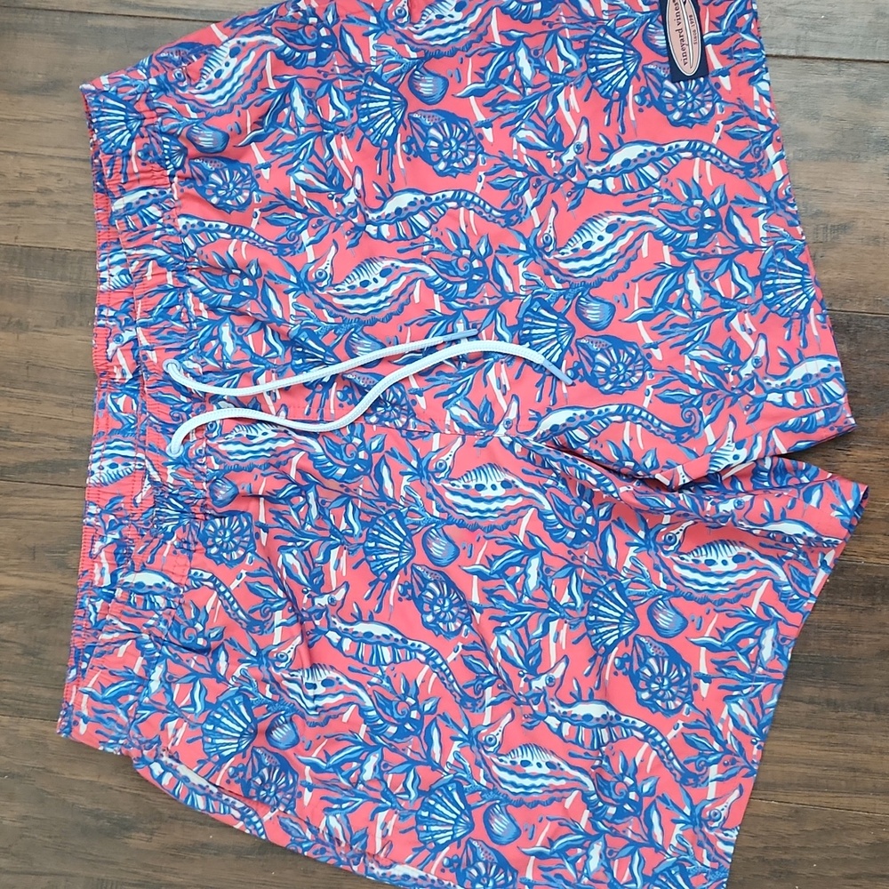 Vineyard Vines Coral and Navy Swim Trunks